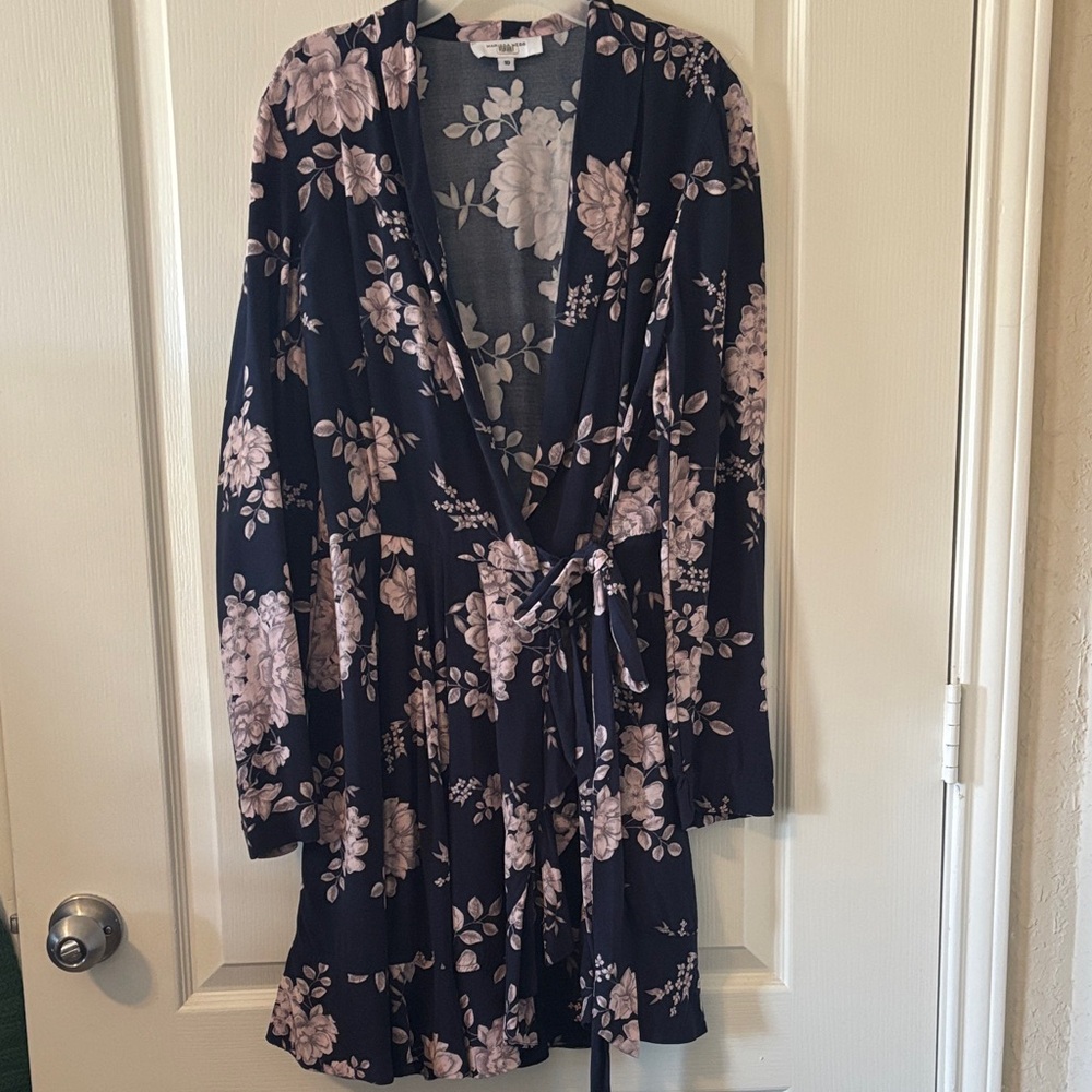 Marissa Webb Navy and Pink Floral Long Sleeve Dress